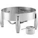 An Acopa Manchester round silver chafer stand with a round lid.