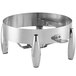 An Acopa Manchester stainless steel round chafer stand with four legs.