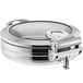 An Acopa Manchester stainless steel round chafer with a glass lid.