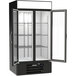 A black Beverage-Air MarketMax merchandising freezer with glass doors.