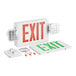 A white rectangular Lavex exit sign with red and green lights.