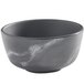 An American Metalcraft grey marble melamine bouillon cup with a black and white marble design and a grey rim.
