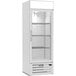 A white Beverage-Air merchandising freezer with glass doors and shelves.