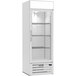 A white Beverage-Air MarketMax refrigerator with glass doors and shelves.