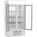 a white cabinet with glass doors