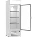 A white Beverage-Air MarketMax refrigerated merchandiser with an open door.