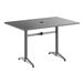 A rectangular gray powder-coated aluminum outdoor dining table with an umbrella hole in the center.