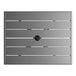 A rectangular gray powder-coated aluminum outdoor dining table with an umbrella hole in the center.