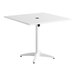 A white square Lancaster Table & Seating aluminum dining table.