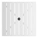 A square white powder-coated aluminum outdoor dining table with slatted top and an umbrella hole in the center.