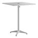 A square silver powder-coated aluminum bar height outdoor table with an umbrella hole.