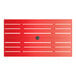 A rectangular red powder-coated aluminum outdoor dining table with an umbrella hole in the center.