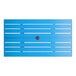 A rectangular blue powder-coated aluminum outdoor dining table with slatted design and an umbrella hole in the center.