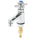A silver T&S mop sink faucet with a blue knob.