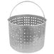 A silver metal basket with holes.