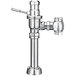 A chrome metal Sloan water closet flushometer with a lever.