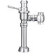 A chrome Sloan water closet flushometer with a lever.