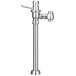 A close-up of a chrome Sloan DOLPHIN water closet flushometer with a handle and pipe.