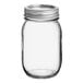 A clear glass Choice pint canning jar with a silver metal lid.