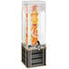 A Cal-Mil beverage dispenser with black and gold accents and oranges in the infusion chamber.