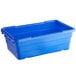 A blue plastic Choice meat lug with a lid.