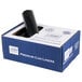 A blue box with a roll of black plastic trash bags.