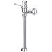 A chrome Sloan water closet flushometer with a handle and pipe connection.