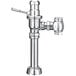 A silver metal Sloan water closet flushometer with a chrome finish.