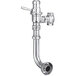 A chrome Sloan water closet flushometer with a wheel handle on a silver pipe.