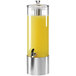 A Cal-Mil round plastic beverage dispenser with an infusion chamber filled with yellow liquid.