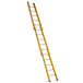 A yellow Bauer Corporation 339 Series fiberglass ladder.