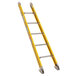 A yellow Bauer fiberglass ladder with silver metal legs.