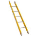 A yellow Bauer Corporation fiberglass ladder with silver metal rods.