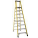 A yellow fiberglass platform ladder with steel platform from Bauer Corporation.