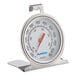 An AvaTemp dial oven thermometer with a silver metal scale and red needle.