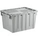 A grey Choice medium stackable chafer tote with attached lid.