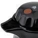 A black plastic Vollrath SwirlServe coffee server with a brown circle on the lid.