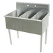 An Advance Tabco stainless steel three compartment sink.