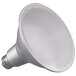 A close-up of a Satco PAR38 LED light bulb with a white base.