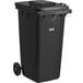 A Lavex black rectangular trash can with wheels and a black lid.