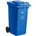 A blue Lavex rectangular recycle bin with wheels.