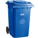 A blue Lavex wheeled rectangular recycle bin with a lid.