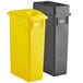 A Lavex rectangular recycle station with yellow and black lids over two containers.