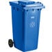 A blue Lavex recycle bin with wheels and a wheelie lid.