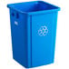 A blue Lavex recycle bin with a recycle symbol on it.