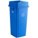 A Lavex blue square recycle bin with a white recycle symbol on the lid.