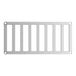 A white metal rectangular shelf with bars on the bottom.