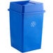 A blue Lavex recycle bin with a swing lid.