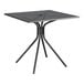 A black Lancaster Table & Seating square table with metal legs.