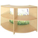 A Whitney Brothers wooden curved-in cabinet with a picture of grass and flowers on the shelves.